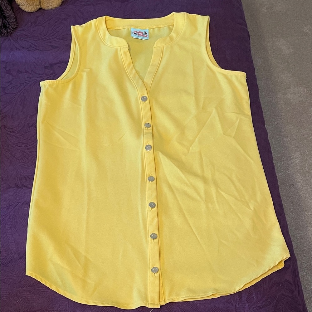 Vibrant Yellow Sleeveless Button-Down Shirt